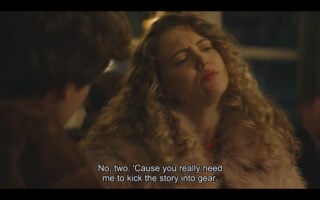 Keves (Amelia Clarkson) making note that a character like her usually pops up in chapter three, but in Guy's case, she is needed in chapter 2 - Talamasca The Secret Order Season 1 Episode 2