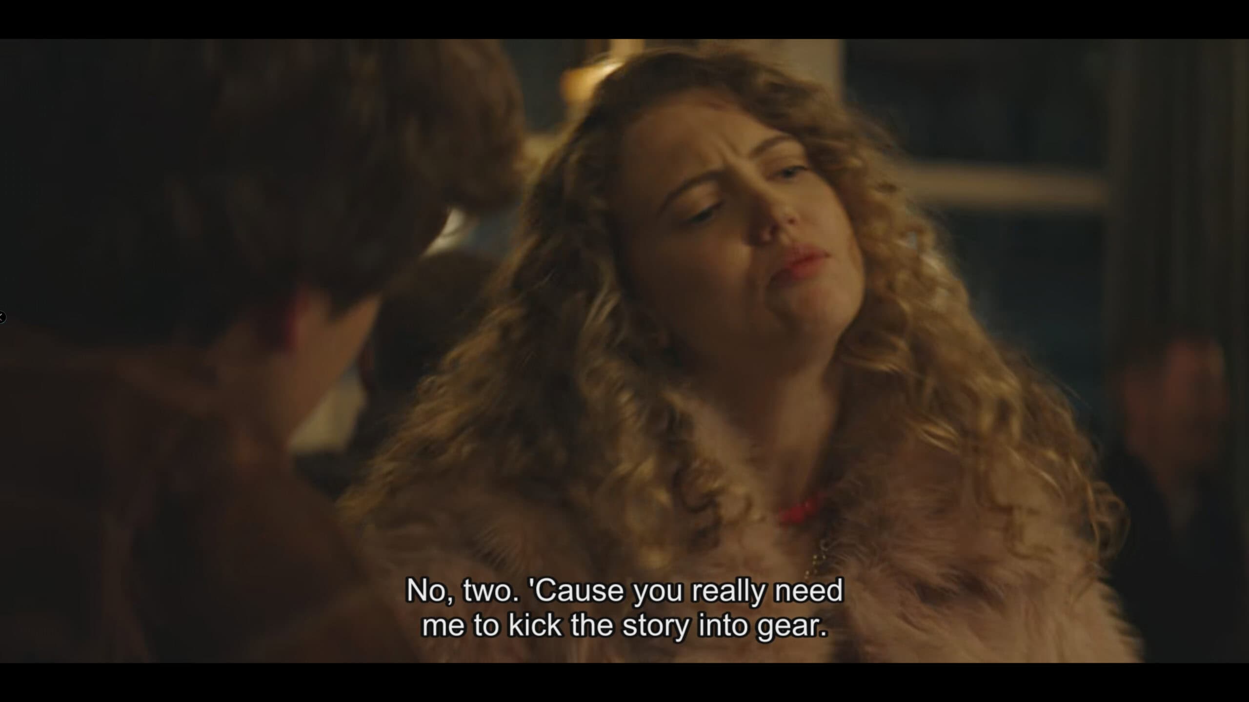 Keves (Amelia Clarkson) making note that a character like her usually pops up in chapter three, but in Guy's case, she is needed in chapter 2 - Talamasca The Secret Order Season 1 Episode 2