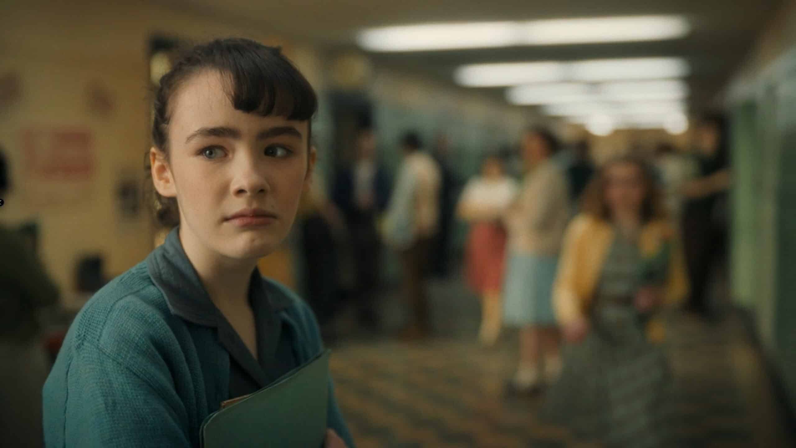 Lilly (Clara Stack) in school looking worried - IT Welcome To Derry Season 1 Episode 1