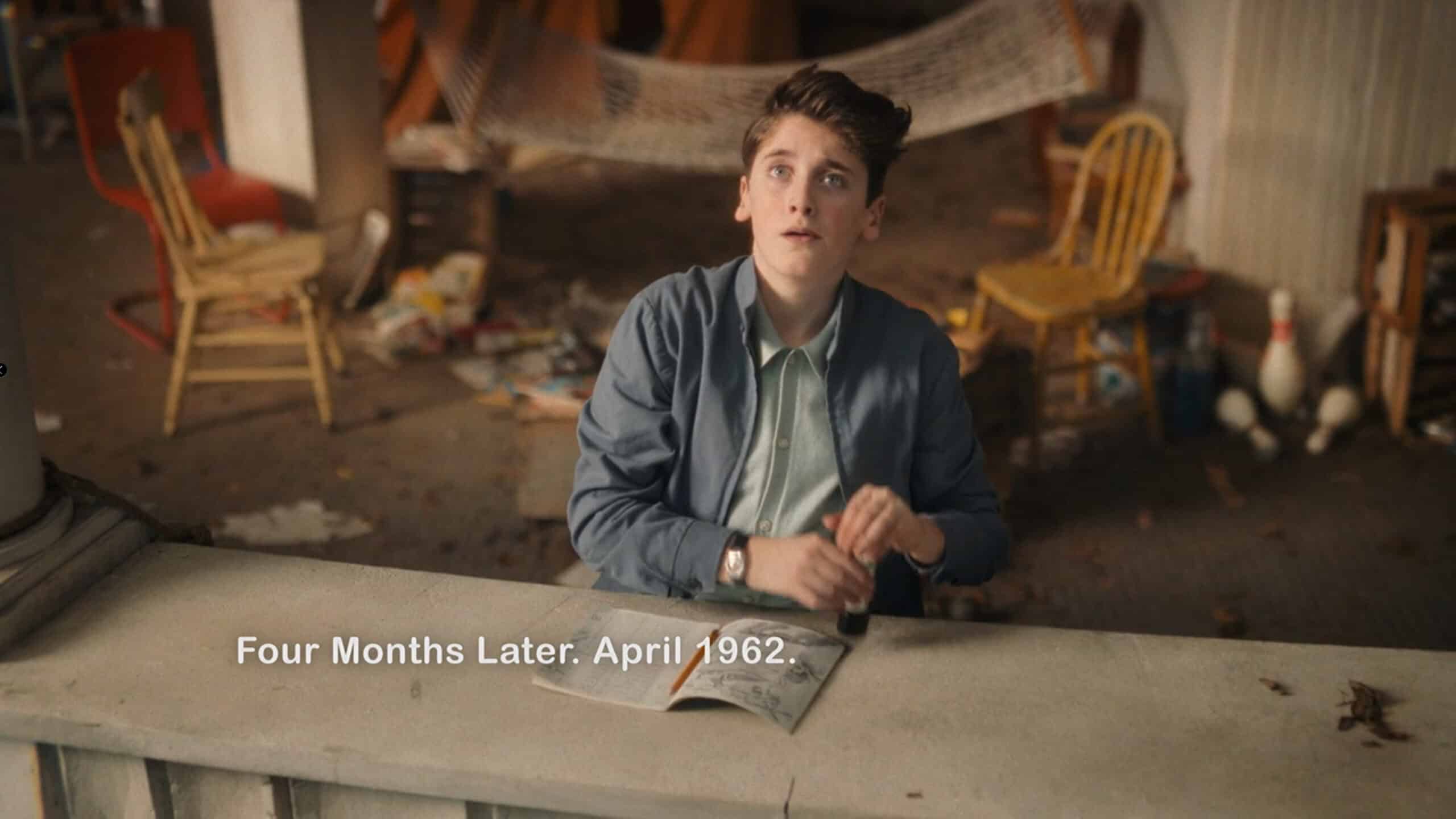 Phil (Jack Molloy Legault) logging military airplanes that pass by - IT Welcome To Derry Season 1 Episode 1