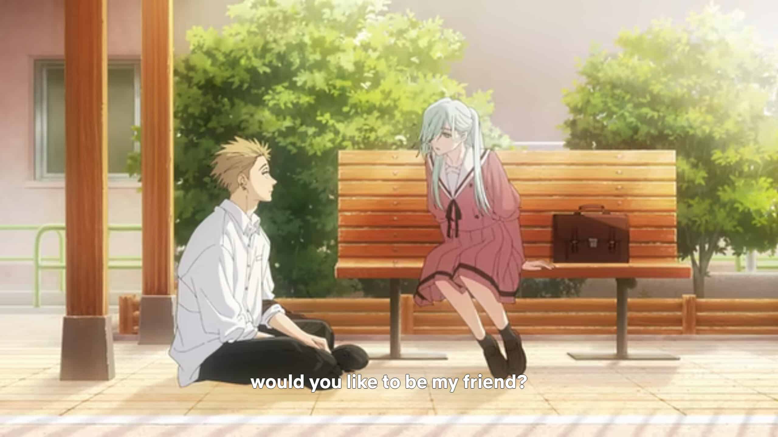 Rintaro and Subaru in the park, talking about Kaoruko - The Fragrant Flower Blooms with Dignity Season 1 Episode 6