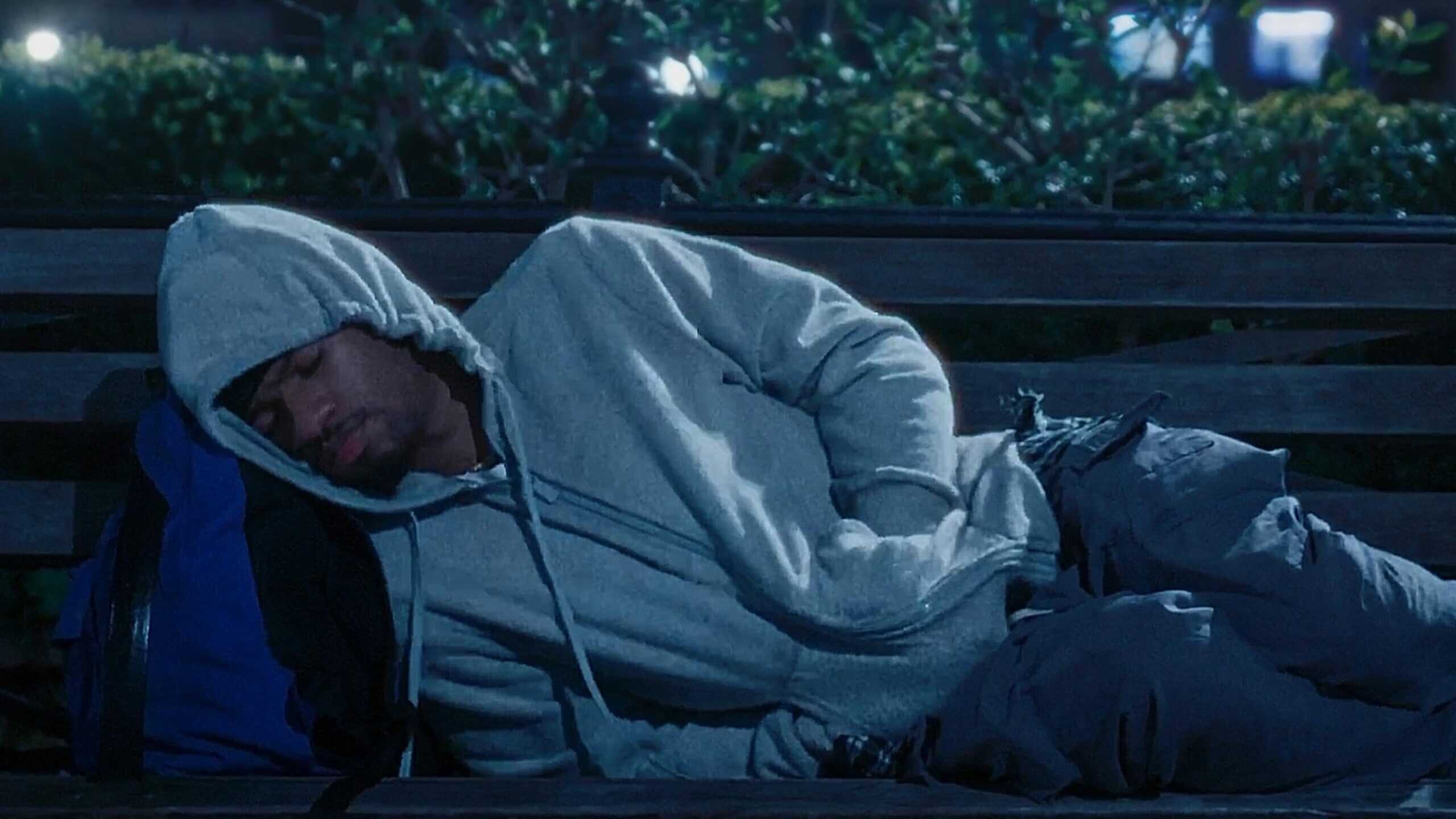 T (Justen Ross) sleeping on a bench - Home