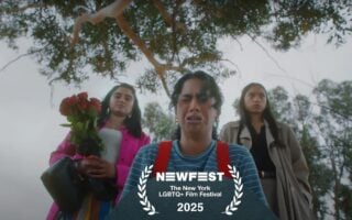 Trisha (Sahana Srinivasan), Sonam (Sureni Weerasekera), and Dar (Tara Raani) over their mom's grave