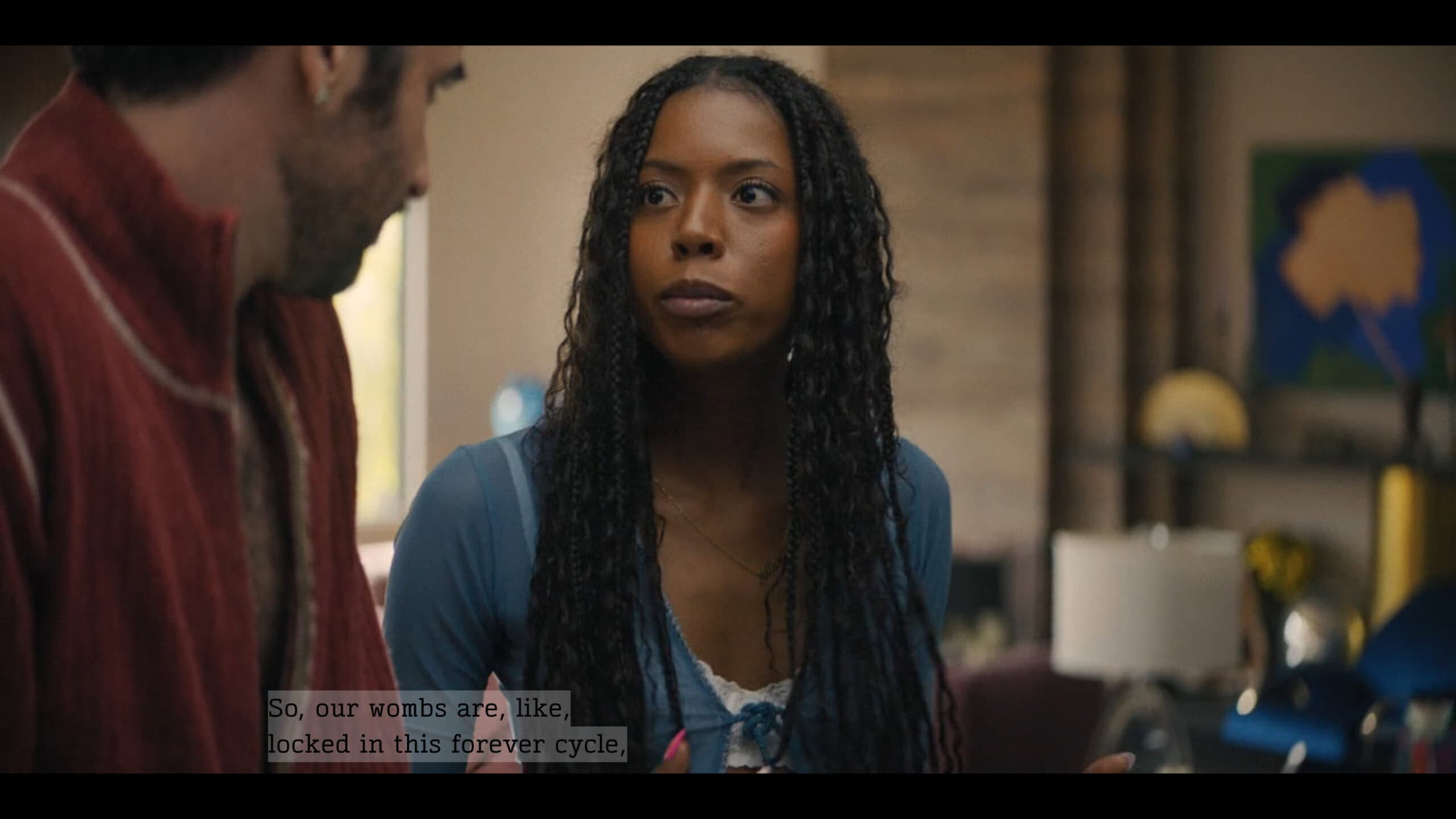 Alani (True Whitaker) trying to explain something - I Love LA Season 1 Episode 1